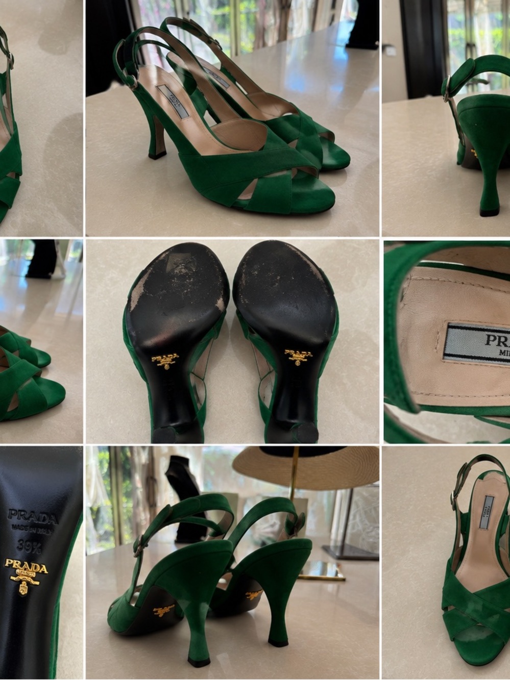 Prada Emerald Green Suede Slingback Heels